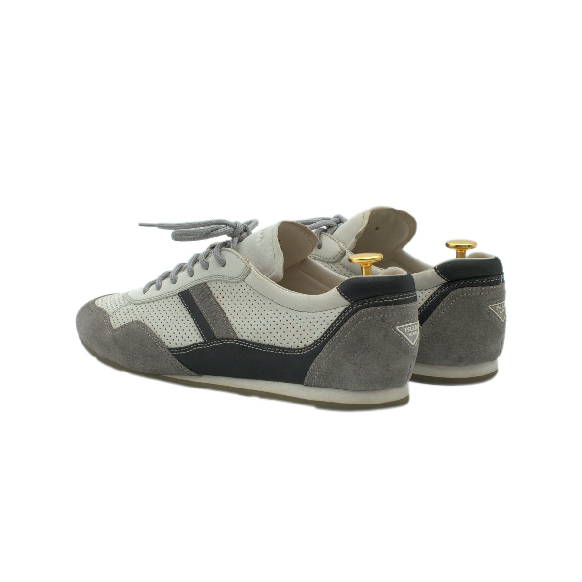 Prada Mens White Perforated Leather Triangle Logo Sneakers — photo 4
