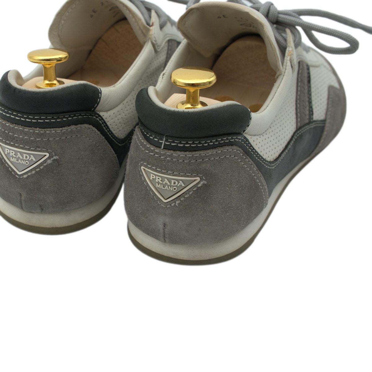 Prada Mens White Perforated Leather Triangle Logo Sneakers — photo 8