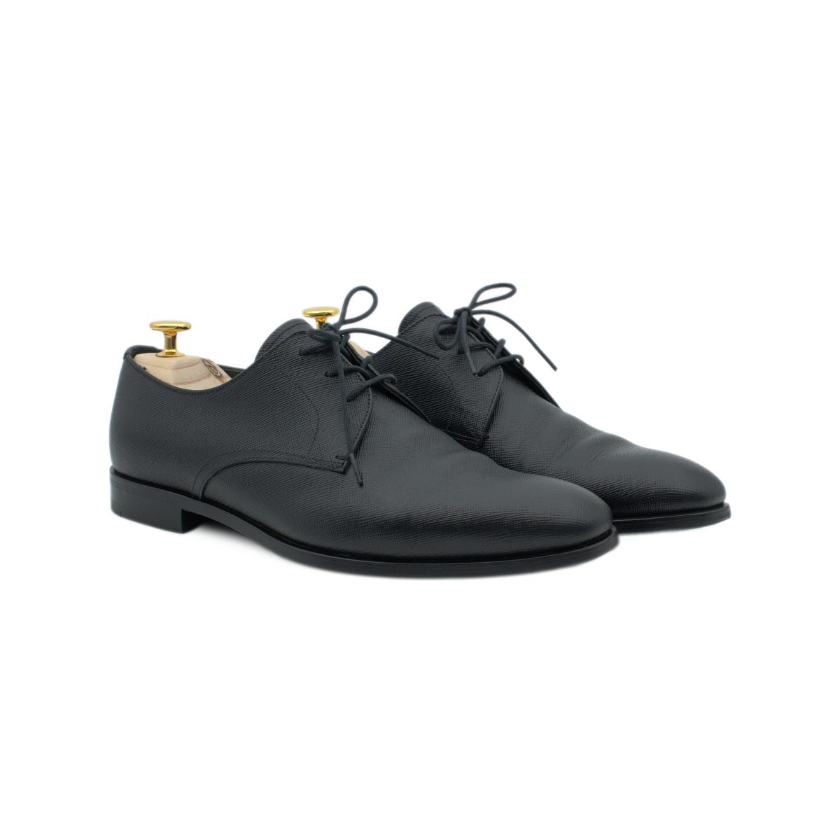 Prada Milano Black Saffiano Leather Mens Derby Dress Shoes