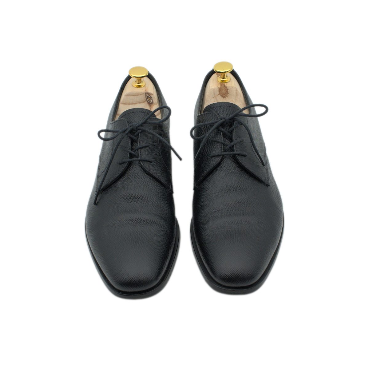 Prada Milano Black Saffiano Leather Mens Derby Dress Shoes — photo 2