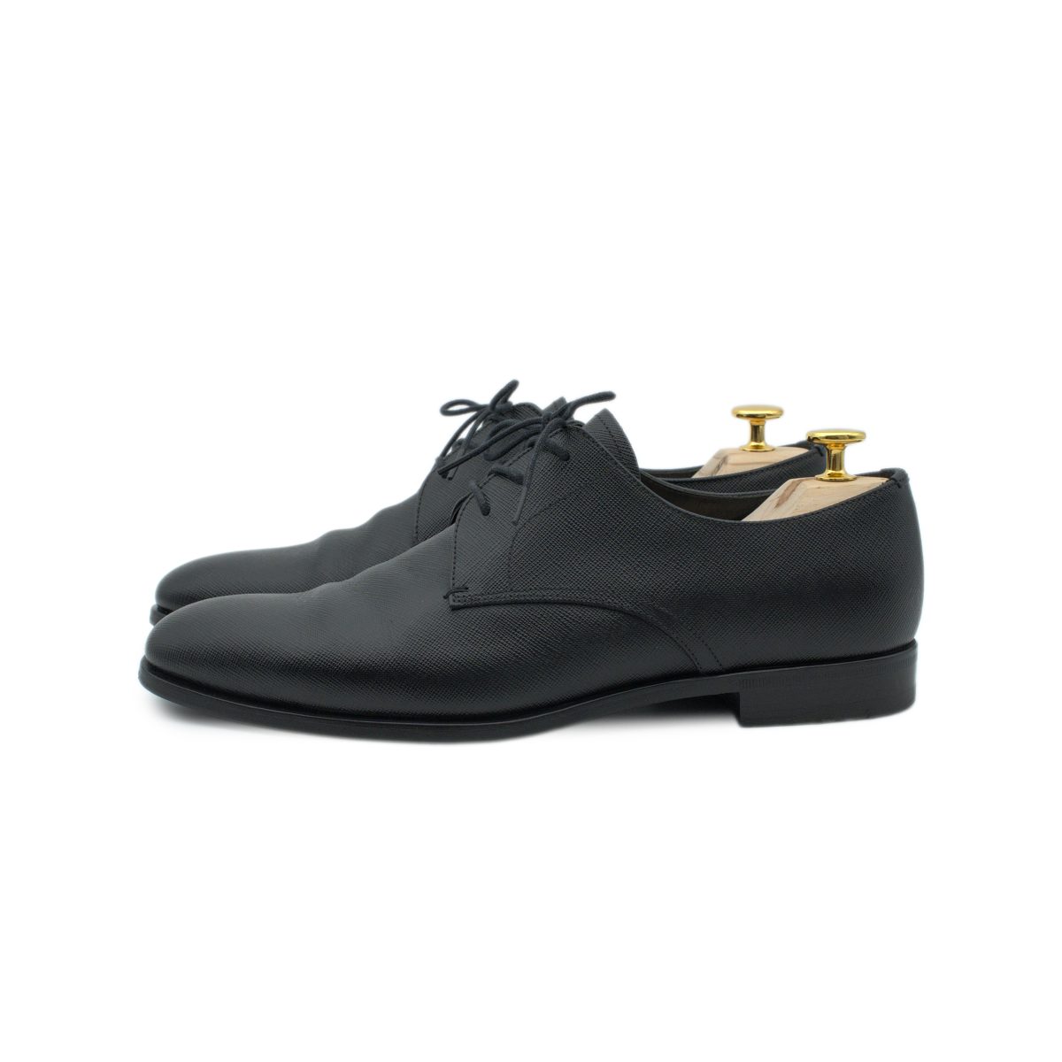 Prada Milano Black Saffiano Leather Mens Derby Dress Shoes — photo 3