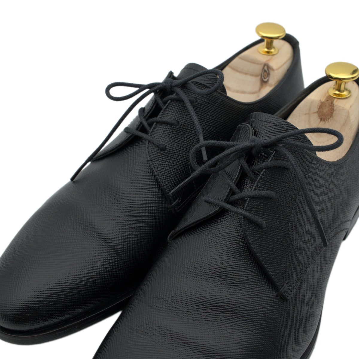 Prada Milano Black Saffiano Leather Mens Derby Dress Shoes — photo 5