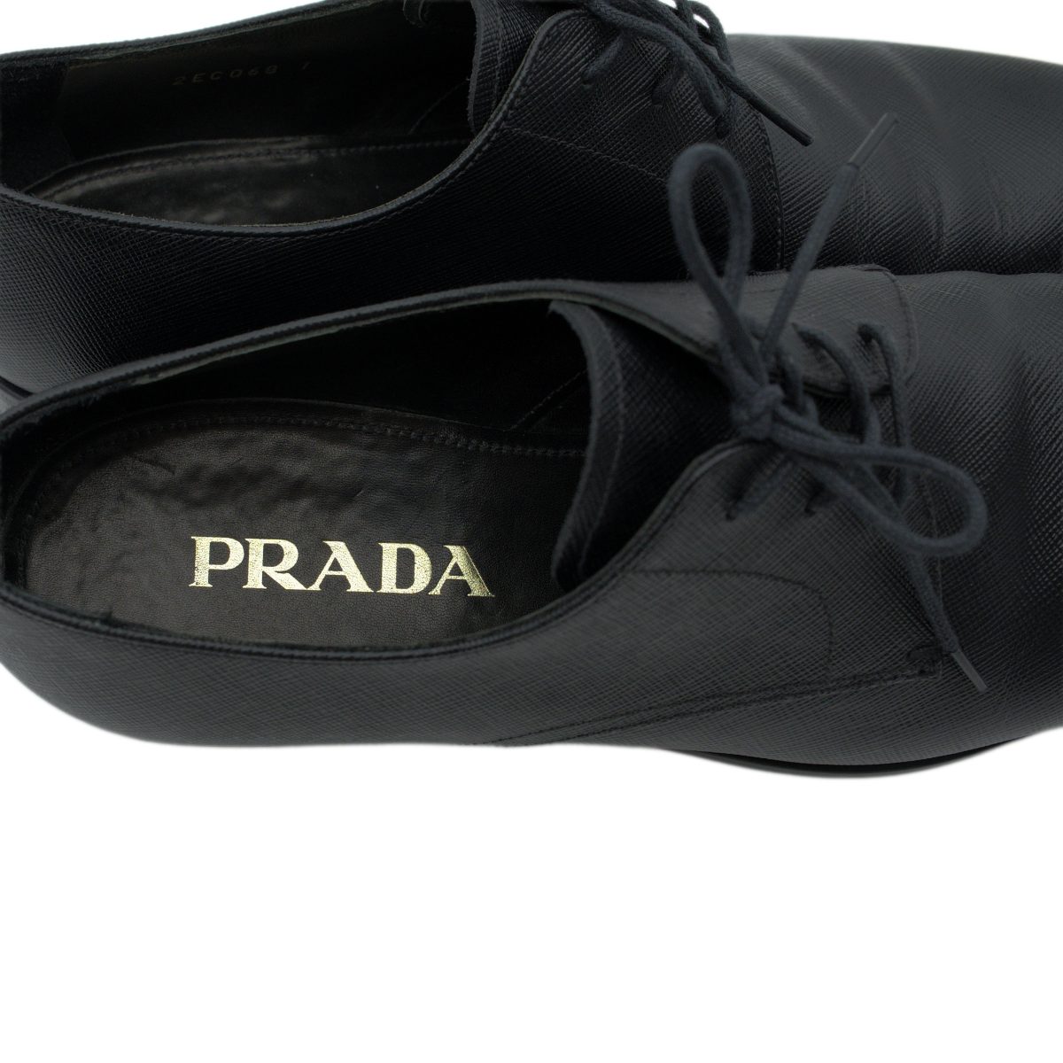 Prada Milano Black Saffiano Leather Mens Derby Dress Shoes — photo 8