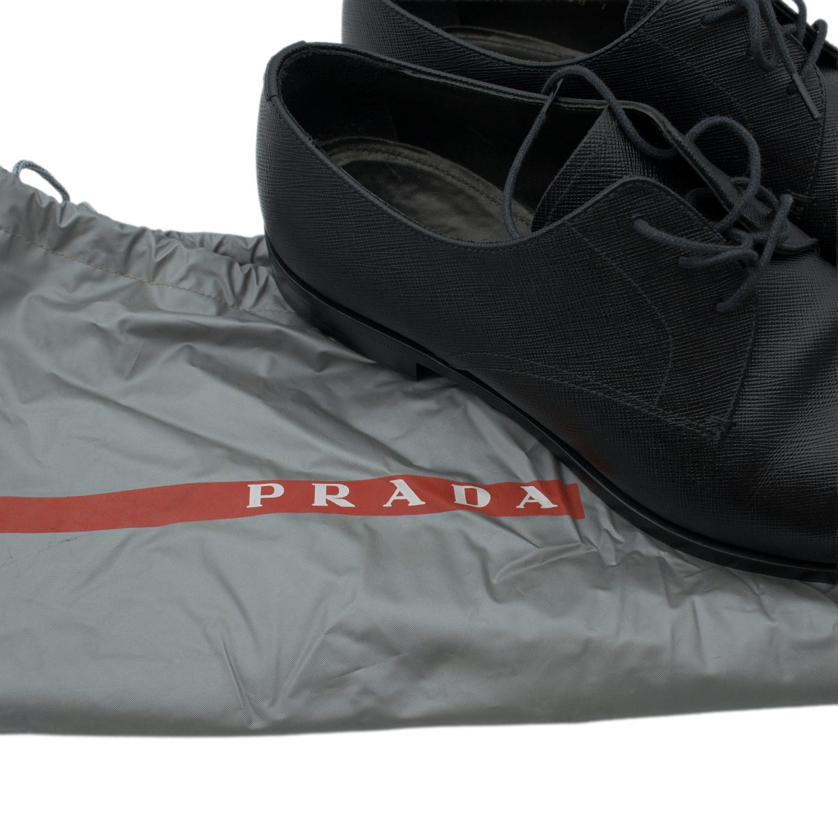 Prada Milano Black Saffiano Leather Mens Derby Dress Shoes — photo 10