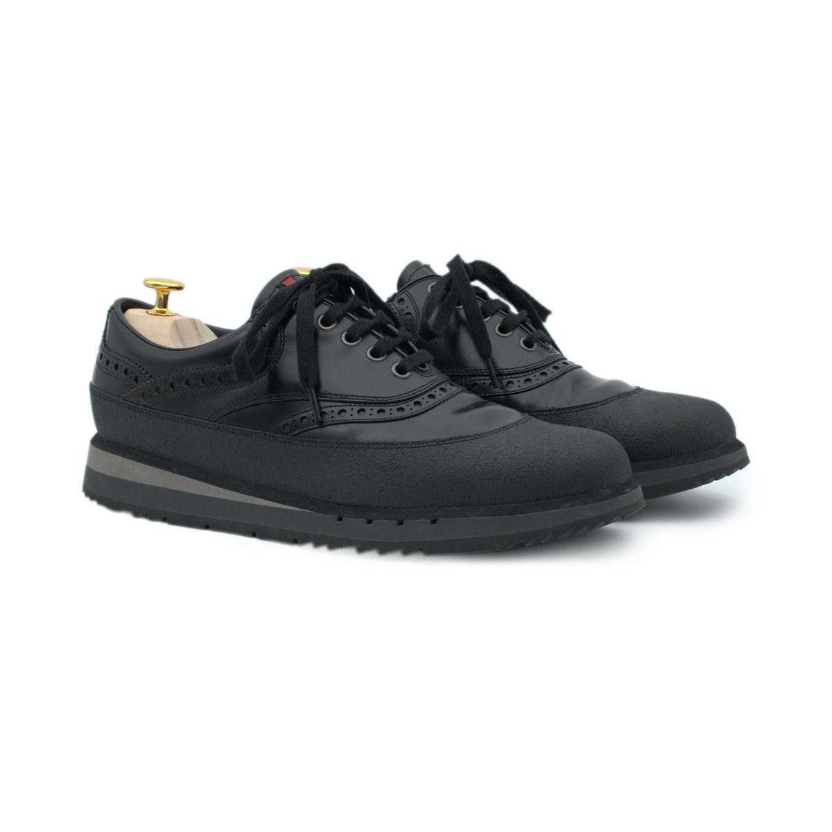 Prada Linea Rossa Black Leather Wingtip Brogue Sneaker Shoes
