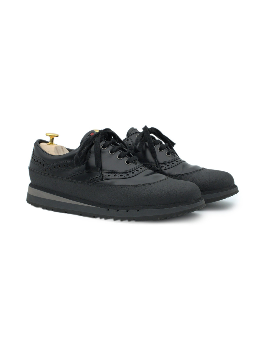 Prada Linea Rossa Black Leather Wingtip Brogue Sneaker Shoes