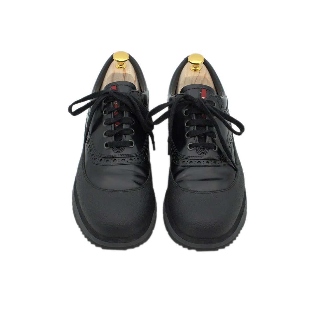 Prada Linea Rossa Black Leather Wingtip Brogue Sneaker Shoes — photo 2