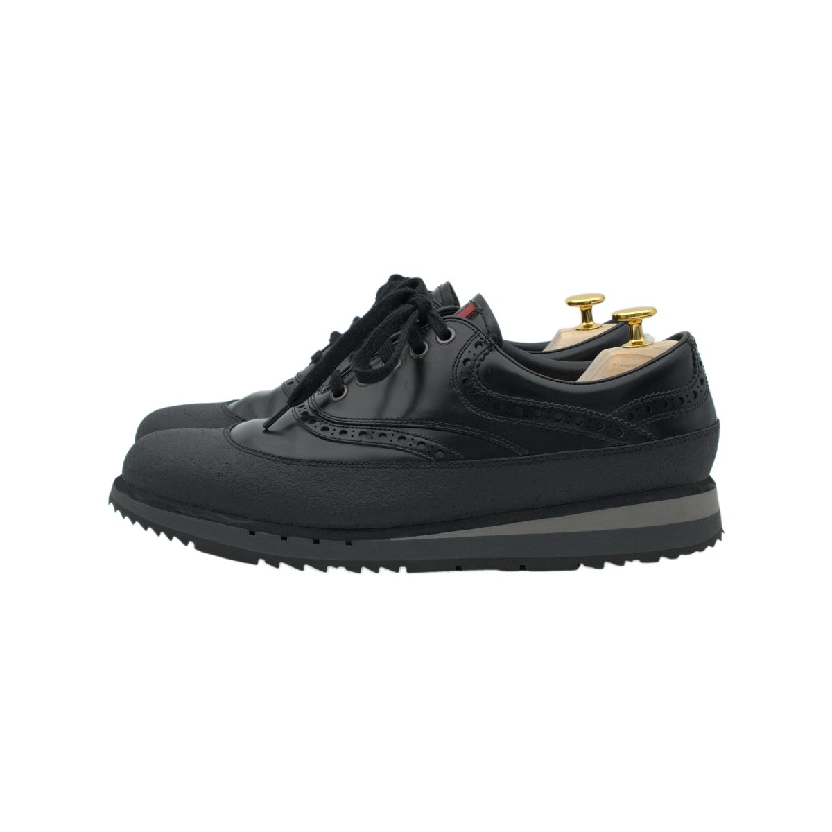 Prada Linea Rossa Black Leather Wingtip Brogue Sneaker Shoes — photo 3