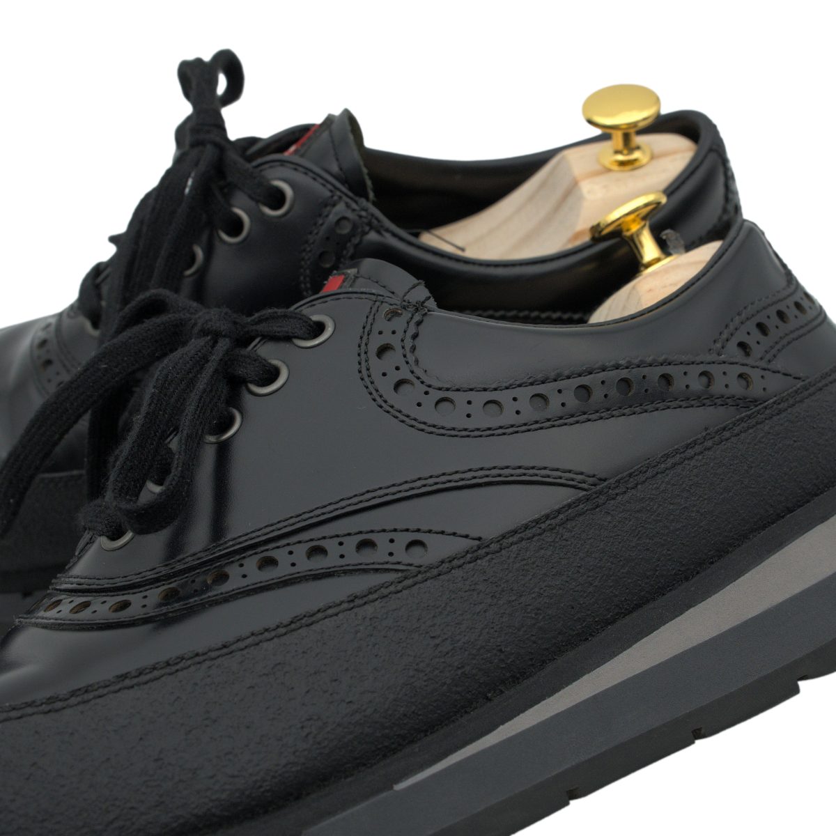 Prada Linea Rossa Black Leather Wingtip Brogue Sneaker Shoes — photo 8