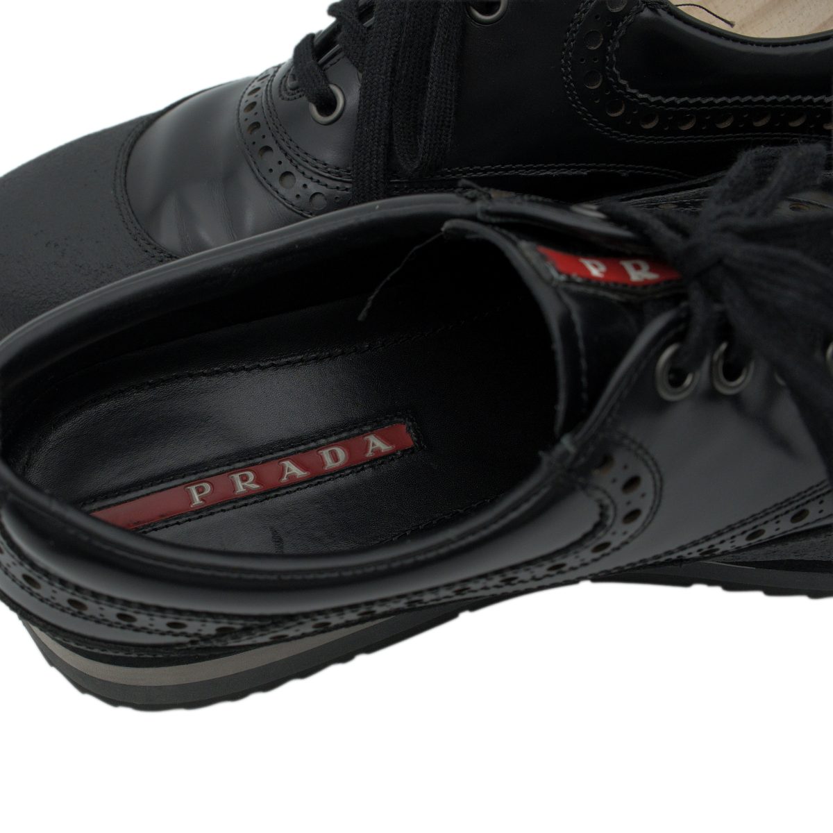 Prada Linea Rossa Black Leather Wingtip Brogue Sneaker Shoes — photo 9