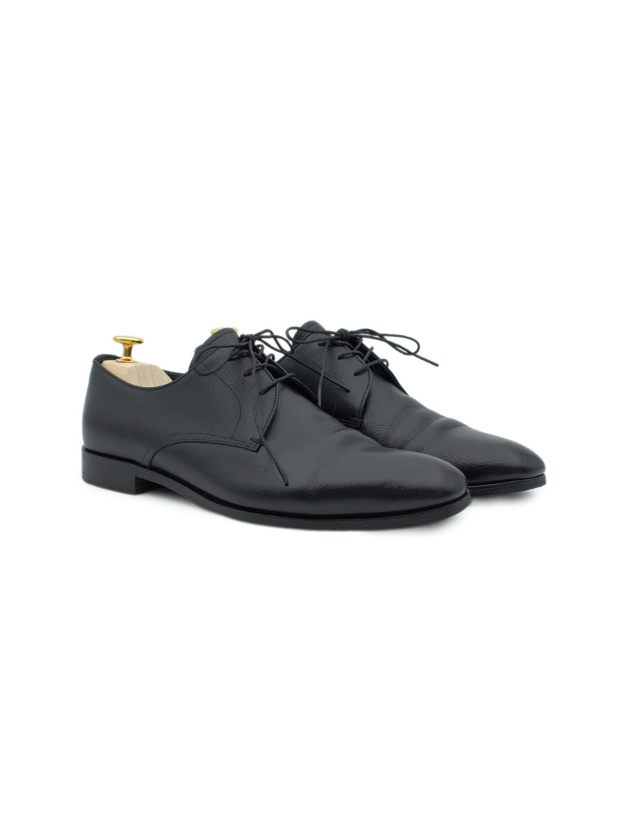 Prada Milano Black Saffiano Leather Mens Derby Formal Shoes