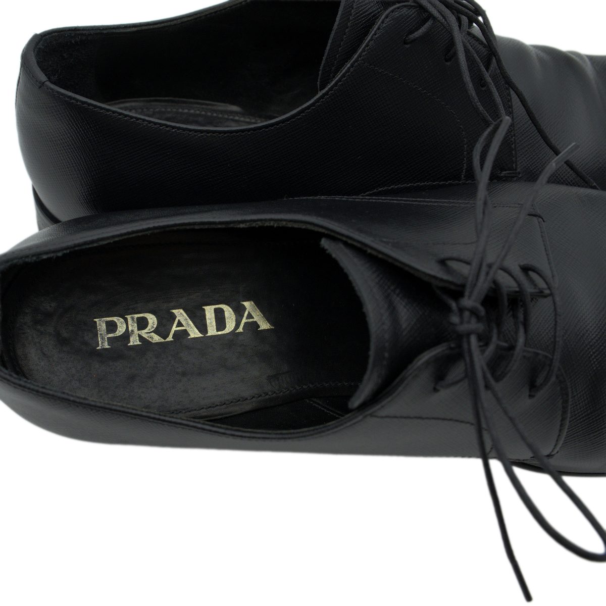 Prada Milano Black Saffiano Leather Mens Derby Formal Shoes — photo 9