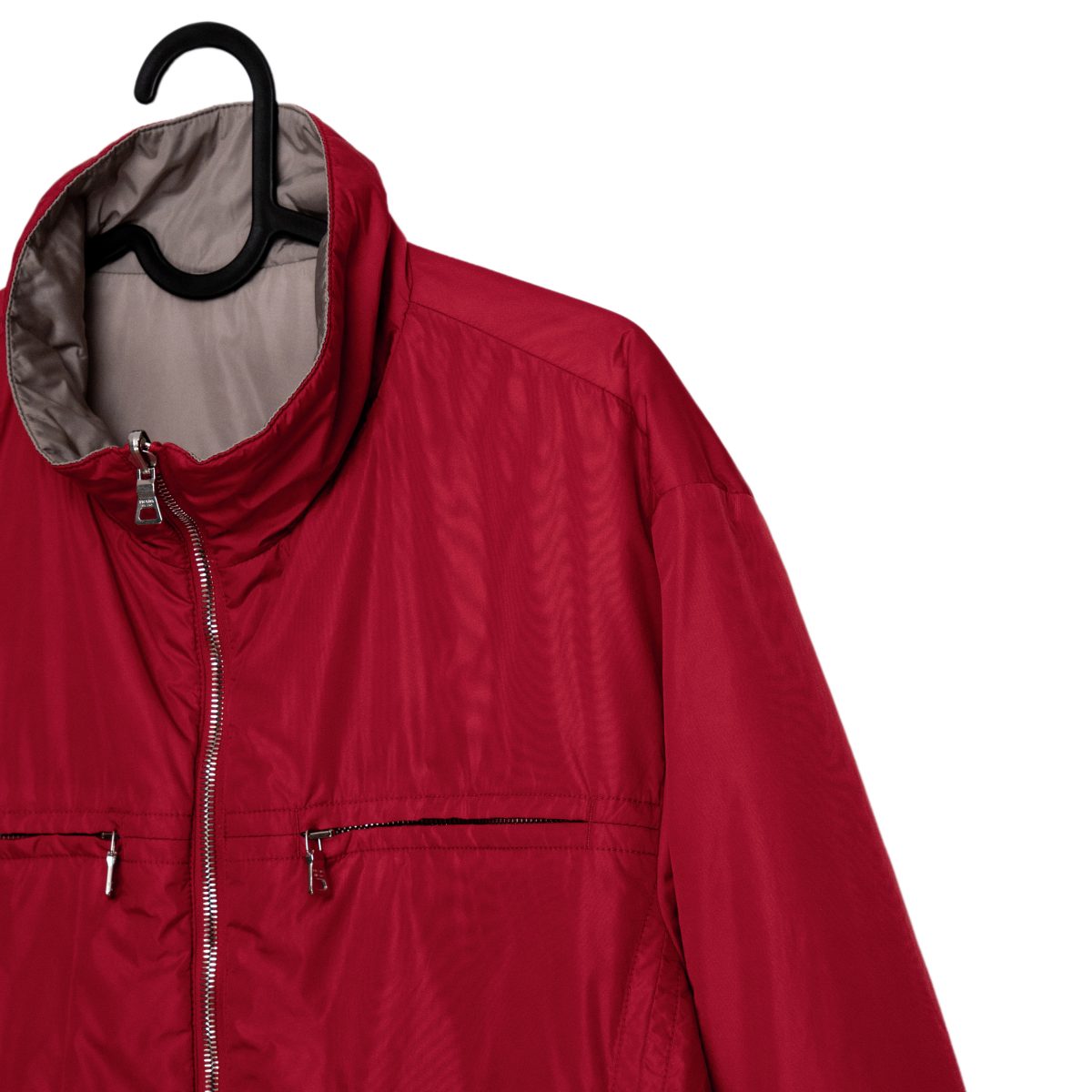Prada Navy Taupe Red Reversible Nylon Padded Mens Jacket — photo 4