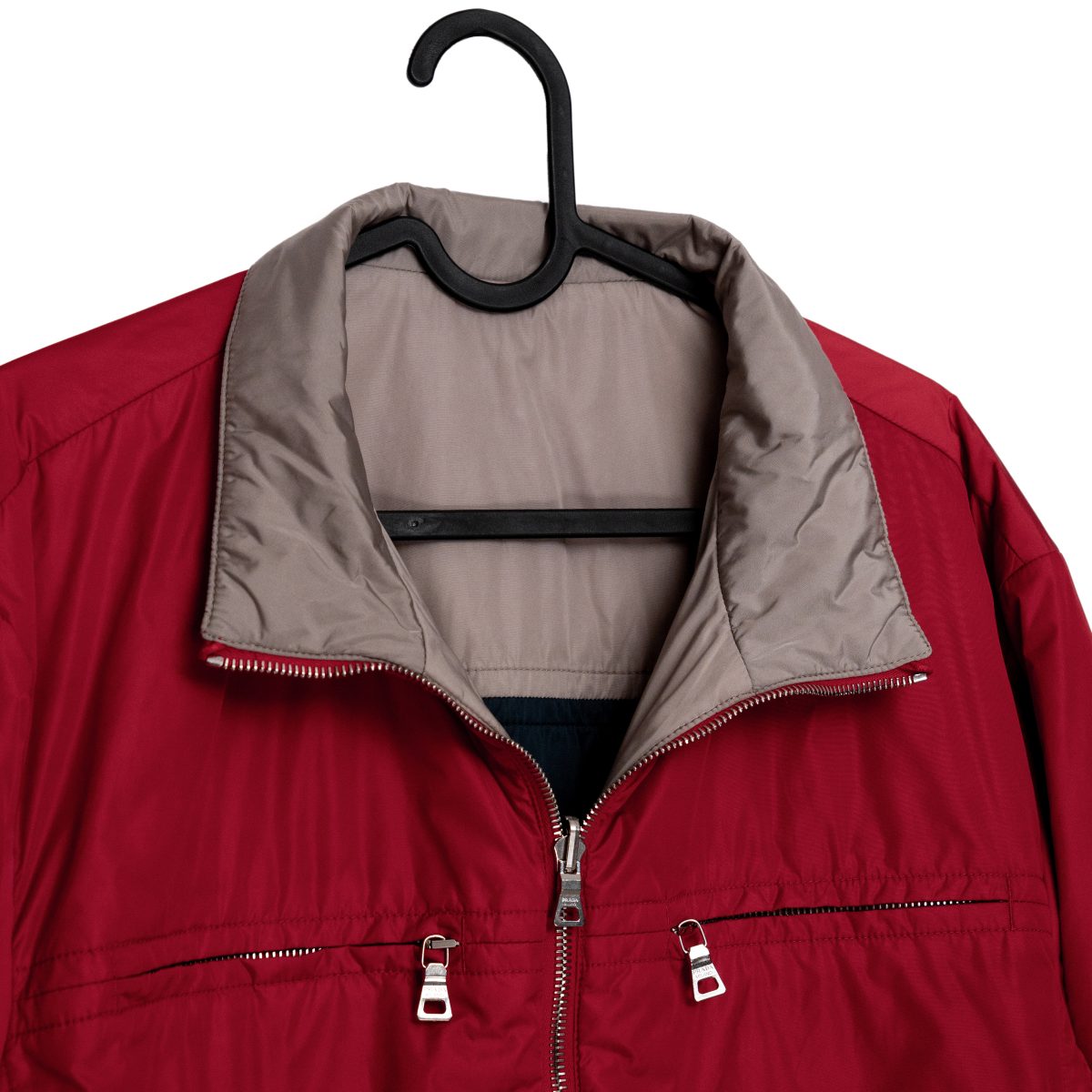Prada Navy Taupe Red Reversible Nylon Padded Mens Jacket — photo 7