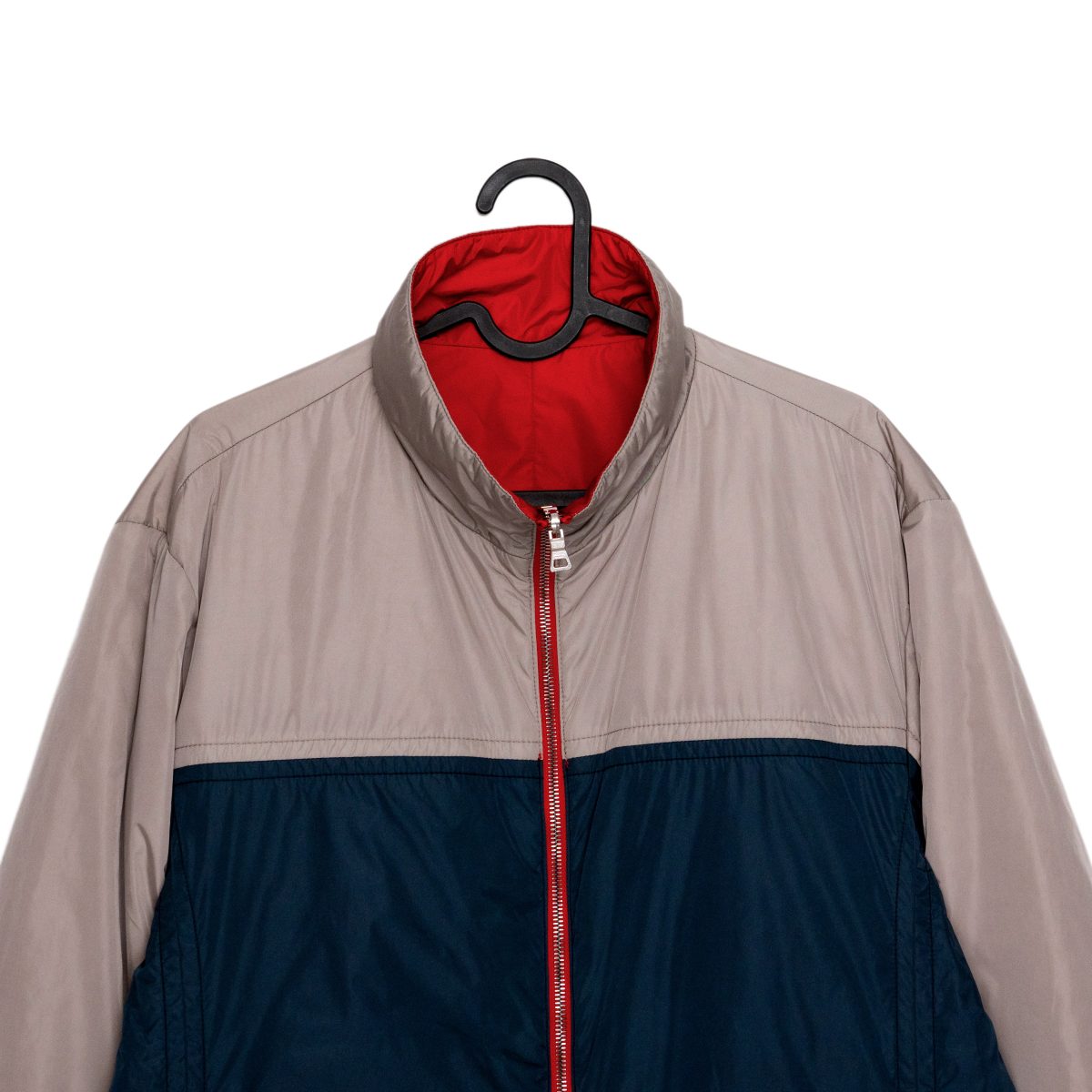 Prada Navy Taupe Red Reversible Nylon Padded Mens Jacket — photo 11