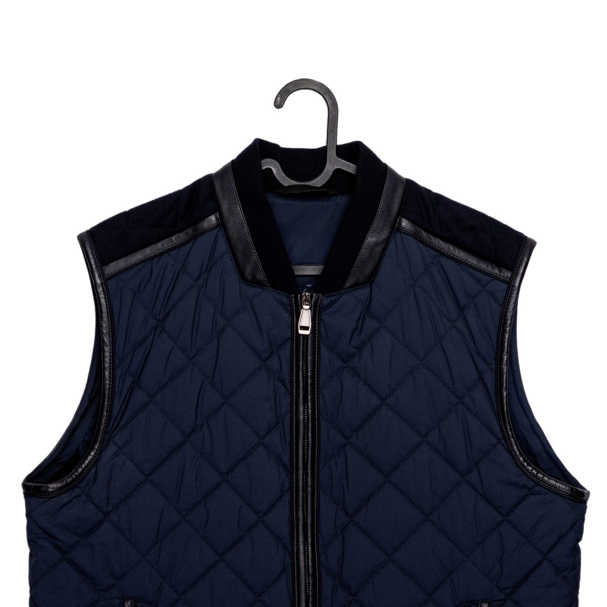 Brioni Navy Quilted Leather Trim Wool Back Gilet Vest Size M — photo 2