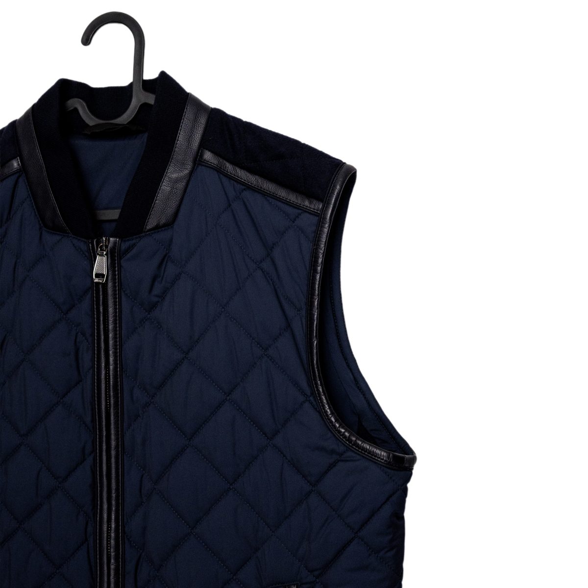 Brioni Navy Quilted Leather Trim Wool Back Gilet Vest Size M — photo 3