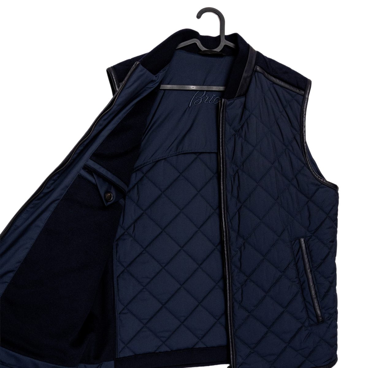 Brioni Navy Quilted Leather Trim Wool Back Gilet Vest Size M — photo 10