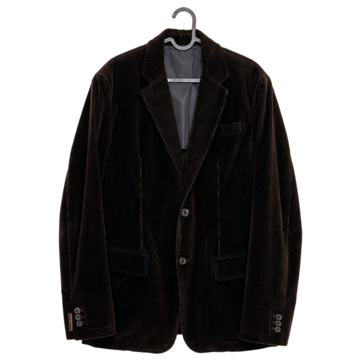 Prada Dark Brown Cotton Corduroy Logo Tab Mens Blazer Jacket