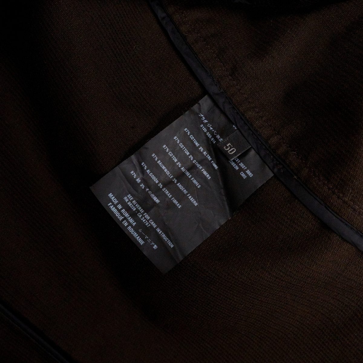 Prada Dark Brown Cotton Corduroy Logo Tab Mens Blazer Jacket — photo 10
