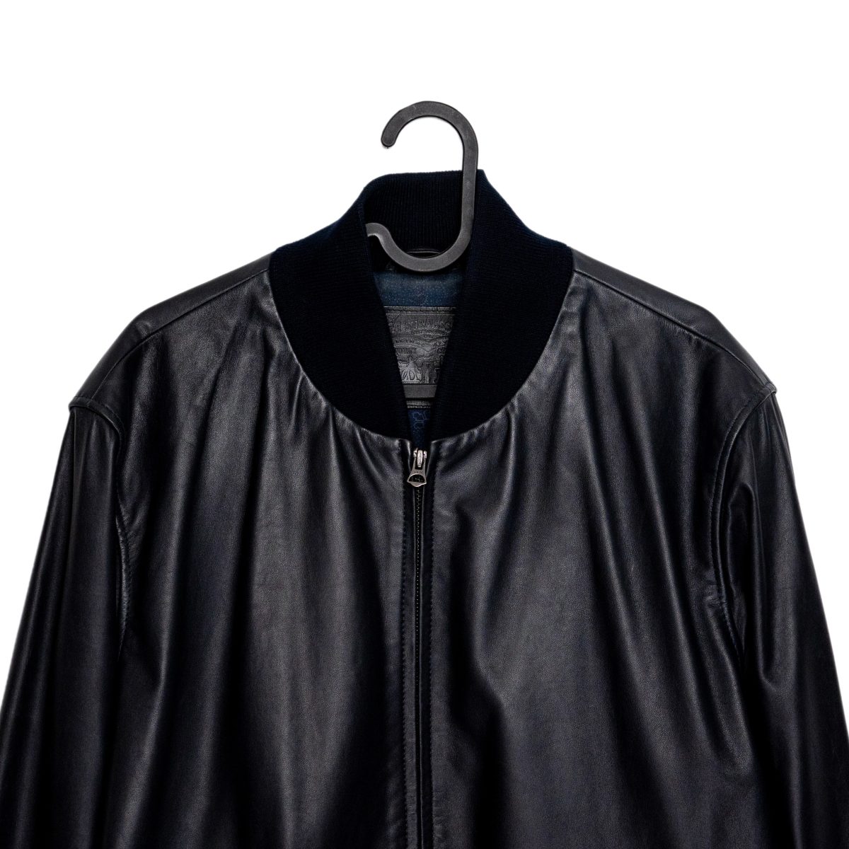 Levi's Navy Leather Logo Patch Mens Bomber Jacket Size L — photo 3