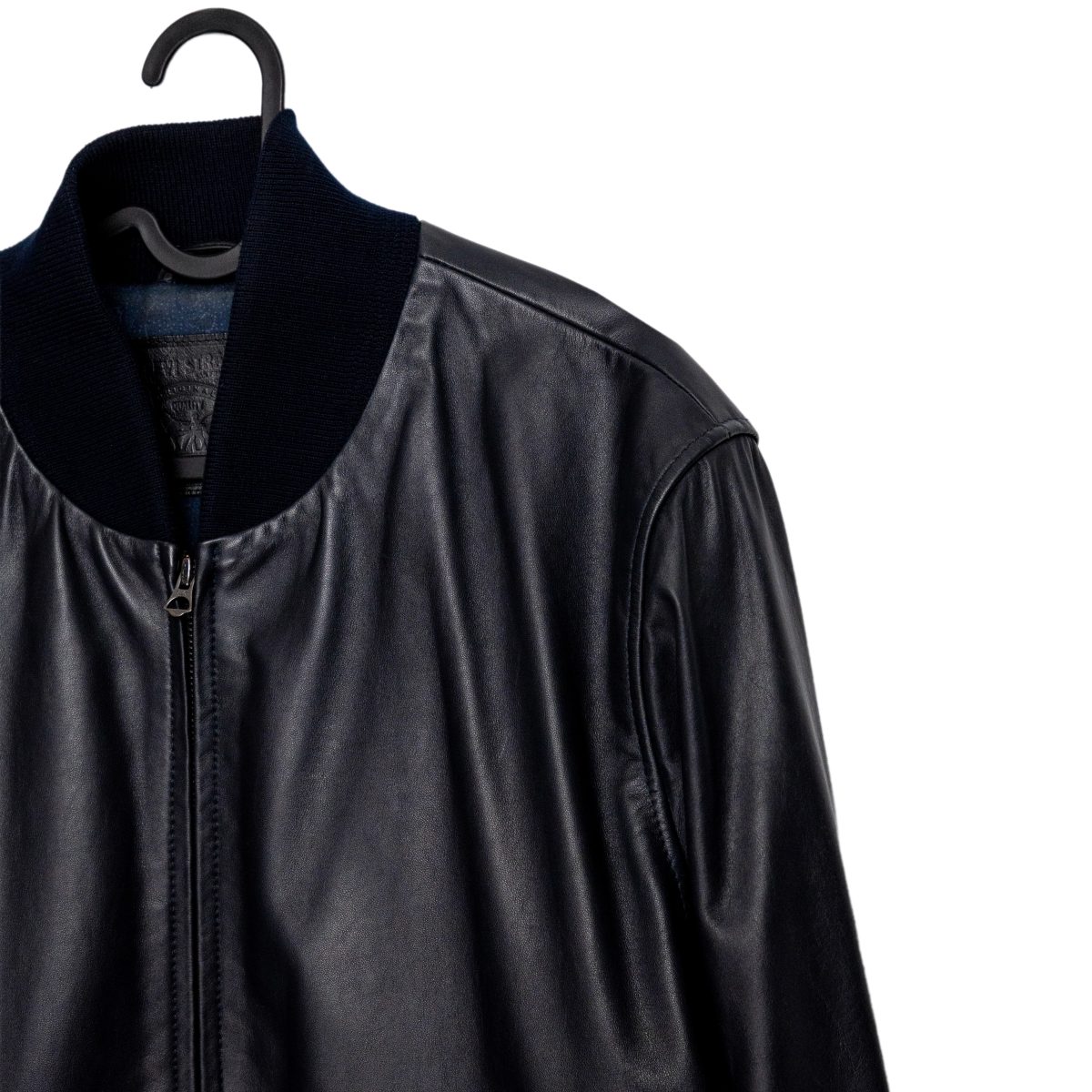 Levi's Navy Leather Logo Patch Mens Bomber Jacket Size L — photo 4