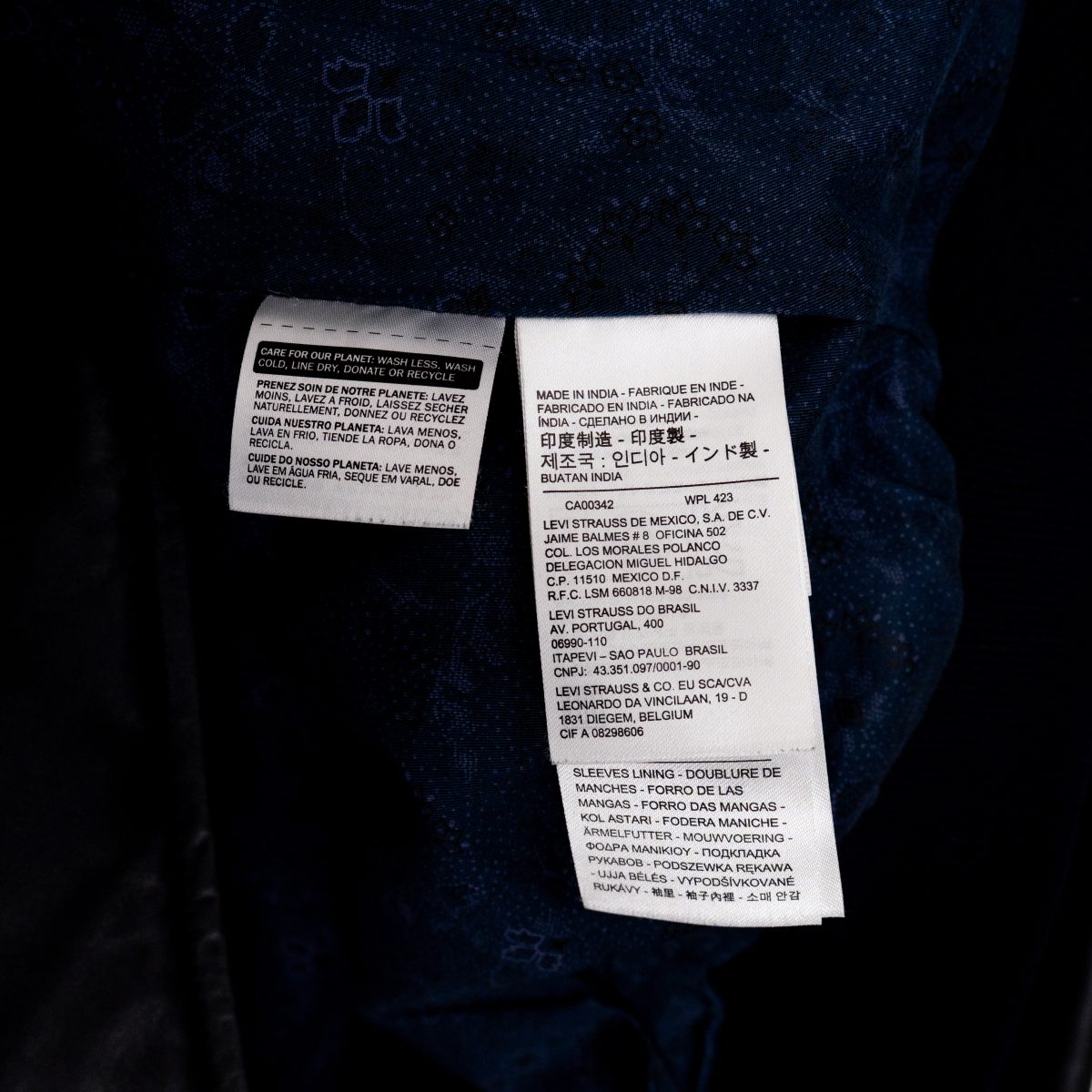 Levi's Navy Leather Logo Patch Mens Bomber Jacket Size L — photo 11