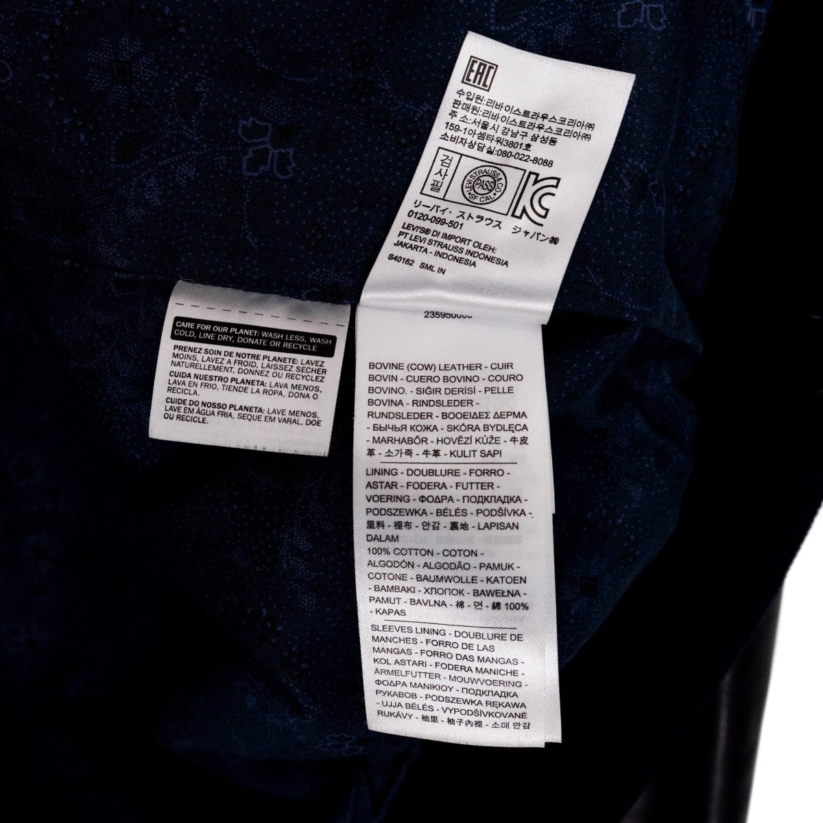 Levi's Navy Leather Logo Patch Mens Bomber Jacket Size L — photo 12