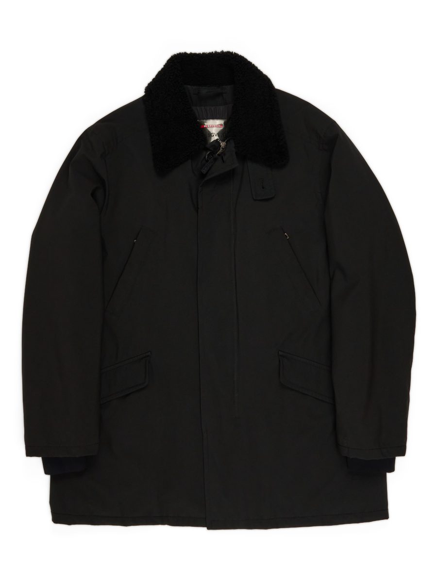 Vintage Prada Sport Nylon Sheep Fur Collar Car Coat Size XXL