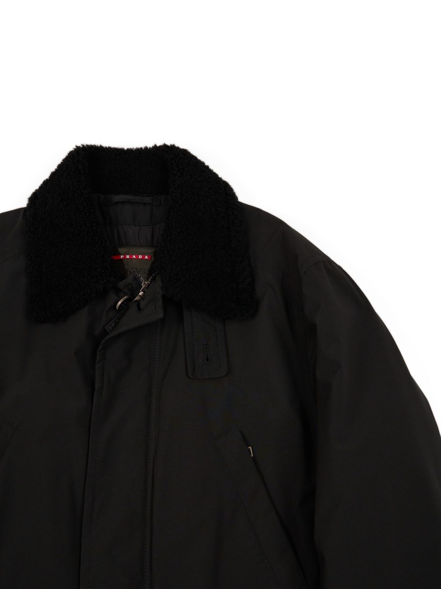 Vintage Prada Sport Nylon Sheep Fur Collar Car Coat Size XXL — photo 3