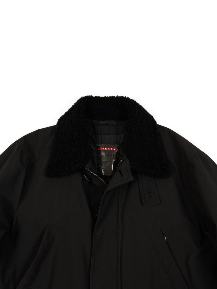 Vintage Prada Sport Nylon Sheep Fur Collar Car Coat Size XXL — photo 4