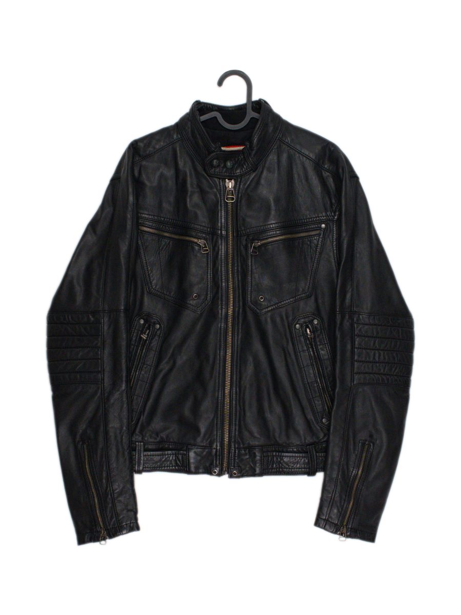 Vintage Levi's Black Leather Quilted Cafe Racer Biker Jacket