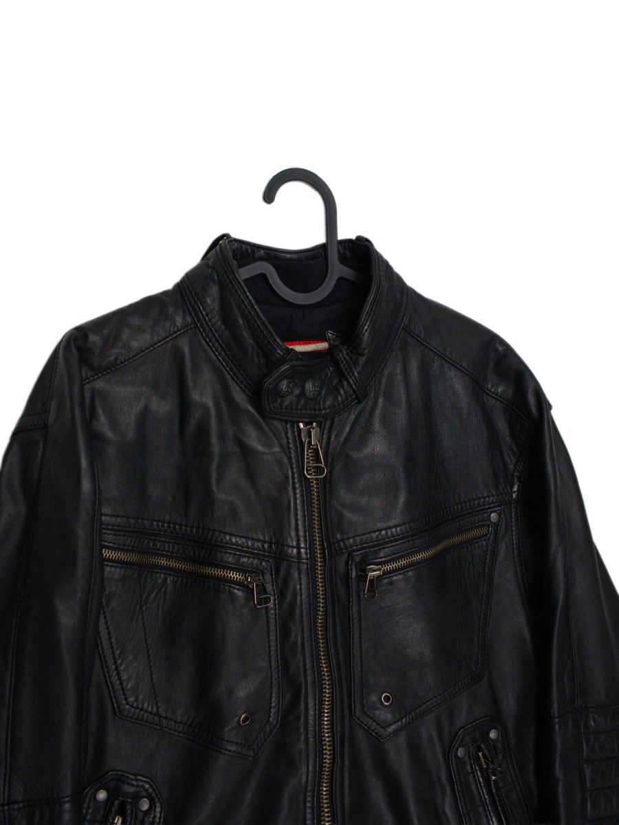 Vintage Levi's Black Leather Quilted Cafe Racer Biker Jacket — photo 2