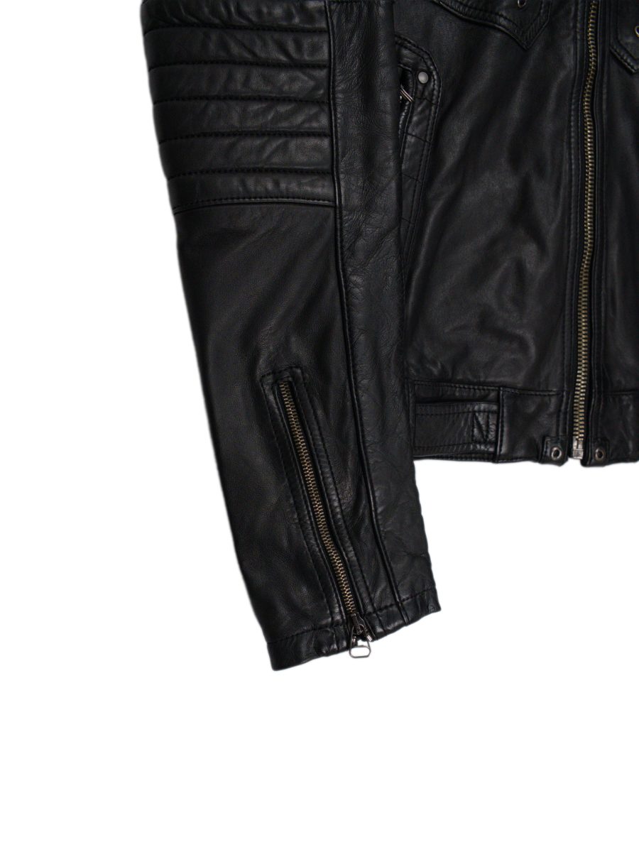 Vintage Levi's Black Leather Quilted Cafe Racer Biker Jacket — photo 3
