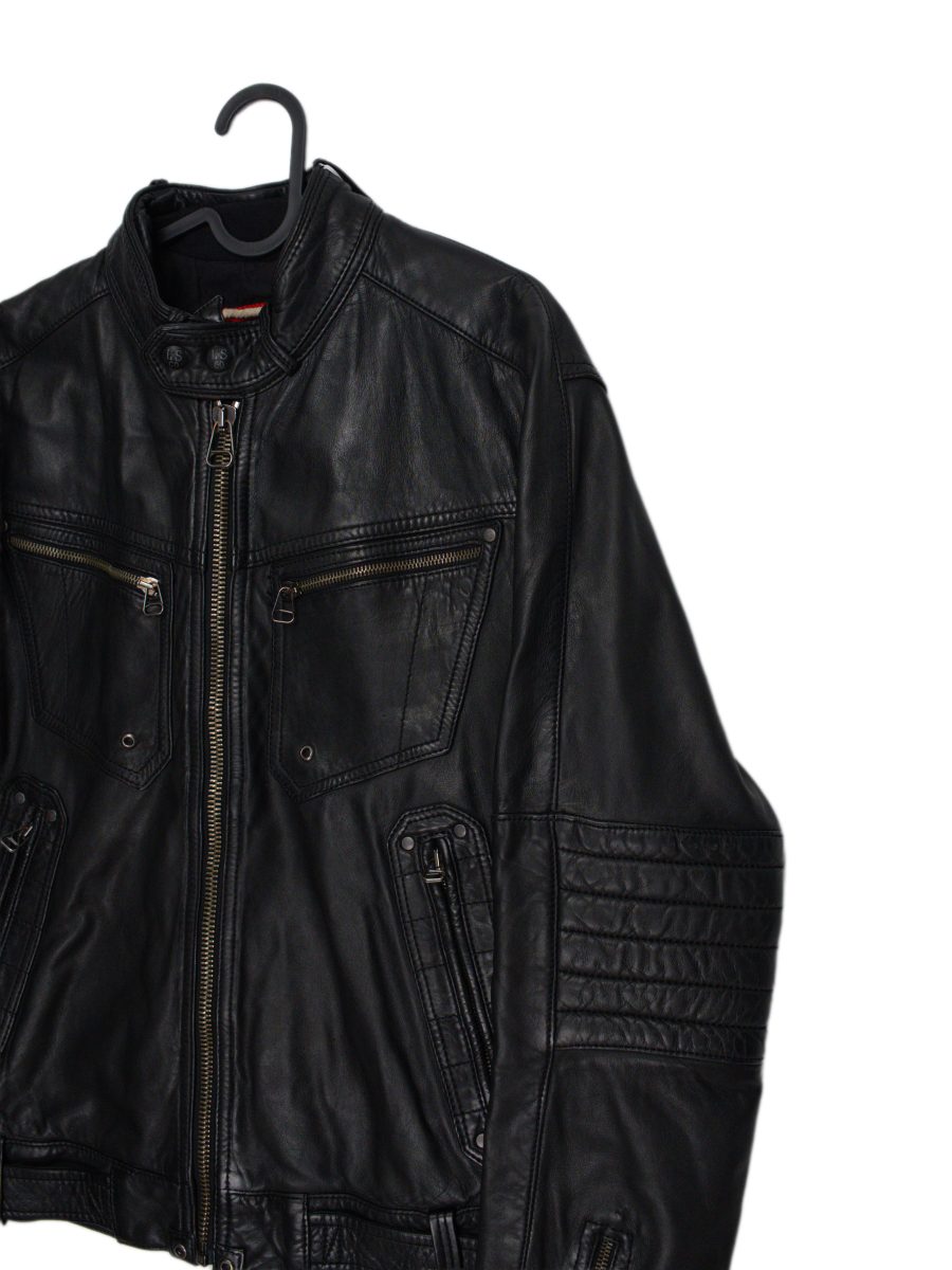 Vintage Levi's Black Leather Quilted Cafe Racer Biker Jacket — photo 4