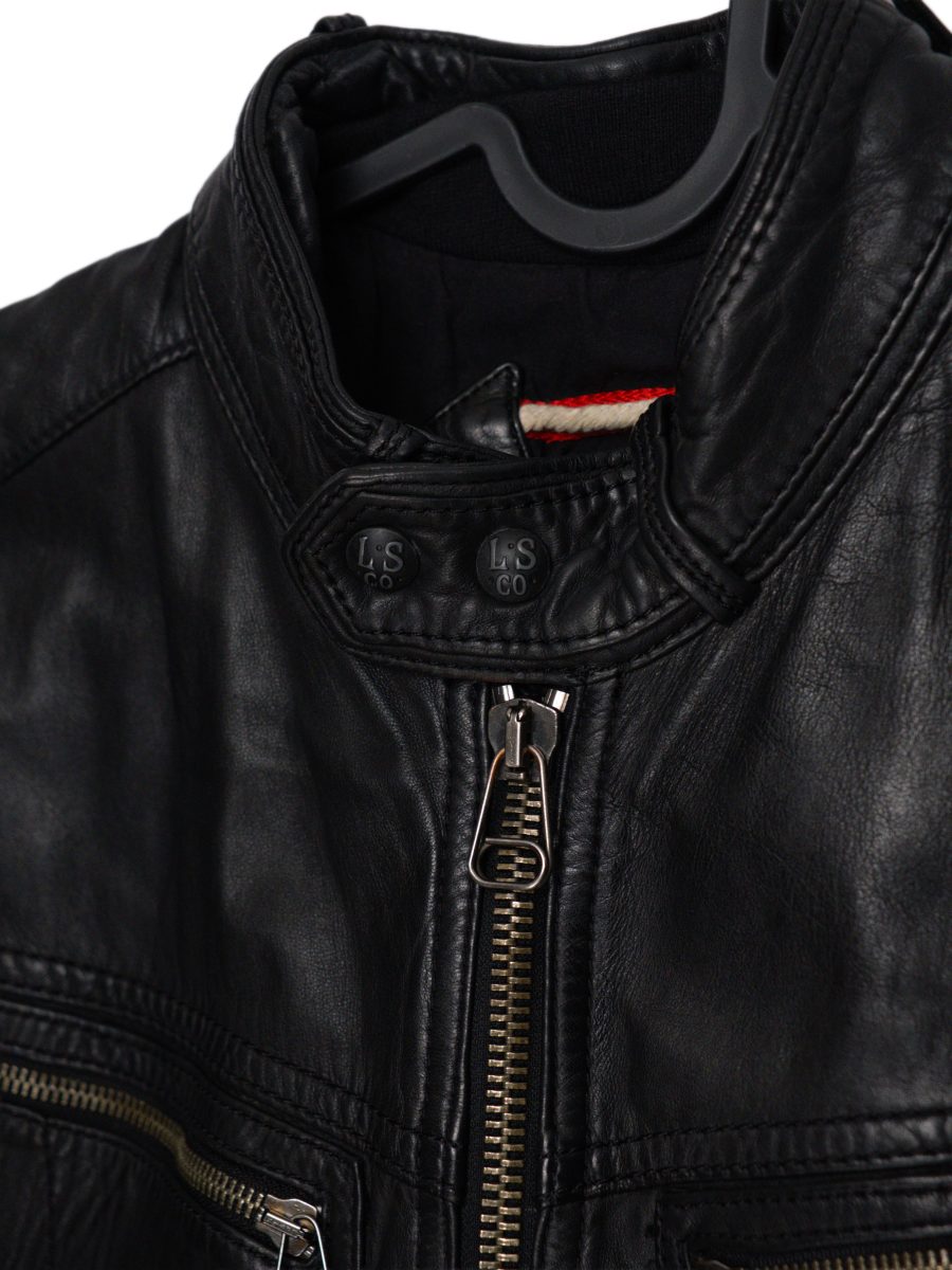 Vintage Levi's Black Leather Quilted Cafe Racer Biker Jacket — photo 5