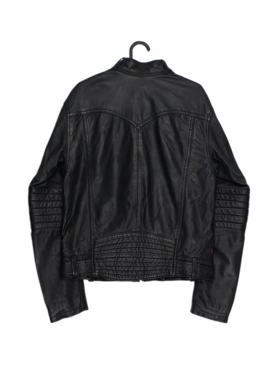 Vintage Levi's Black Leather Quilted Cafe Racer Biker Jacket — photo 6