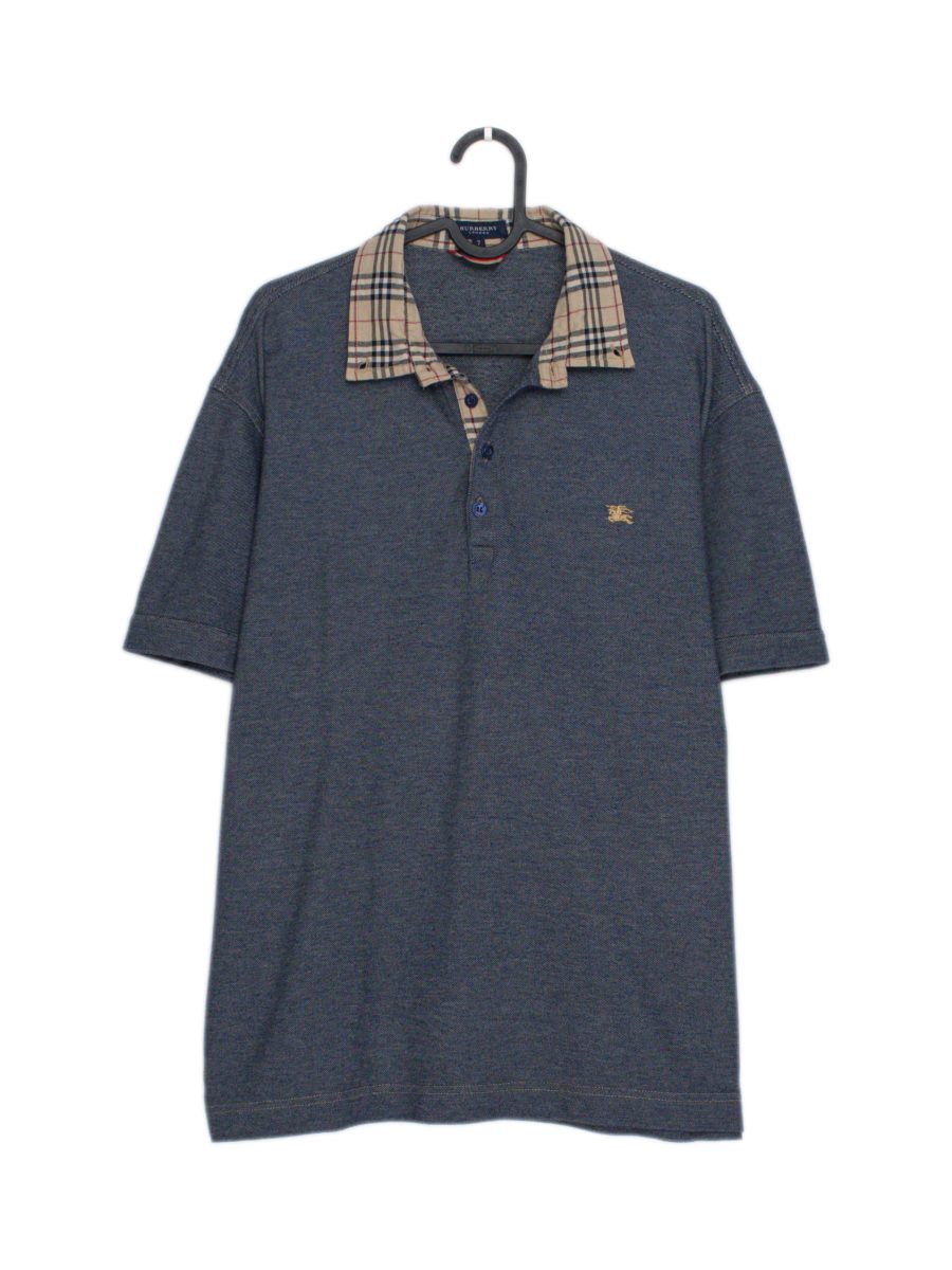 Vintage Burberry London Gray Button Down Check Polo Shirt