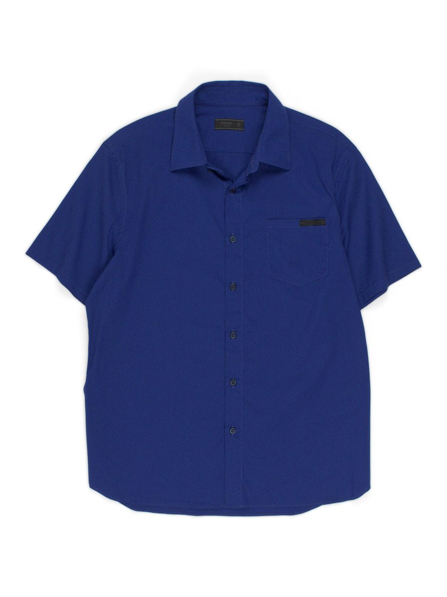 Vintage Prada Milano Blue Stretch Cotton Mens Shirt Size L