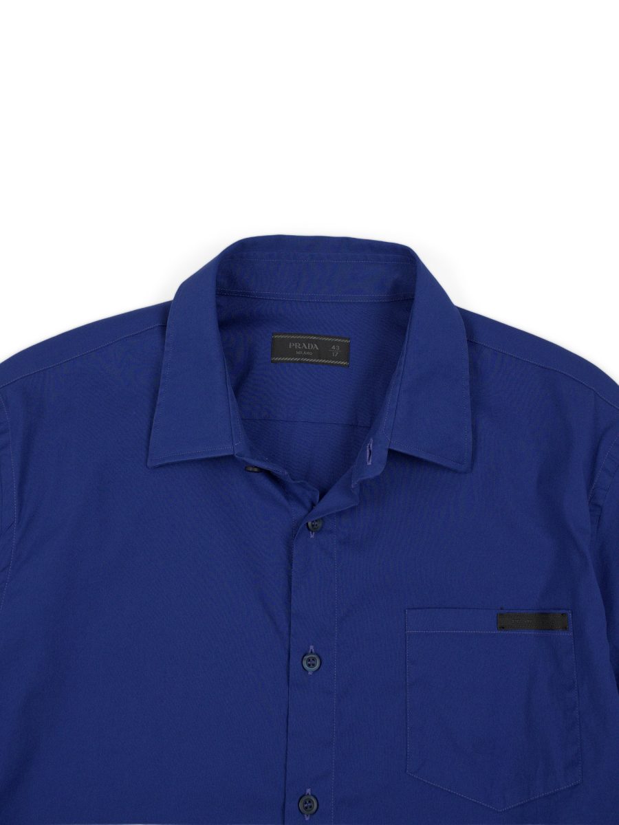 Vintage Prada Milano Blue Stretch Cotton Mens Shirt Size L — photo 3