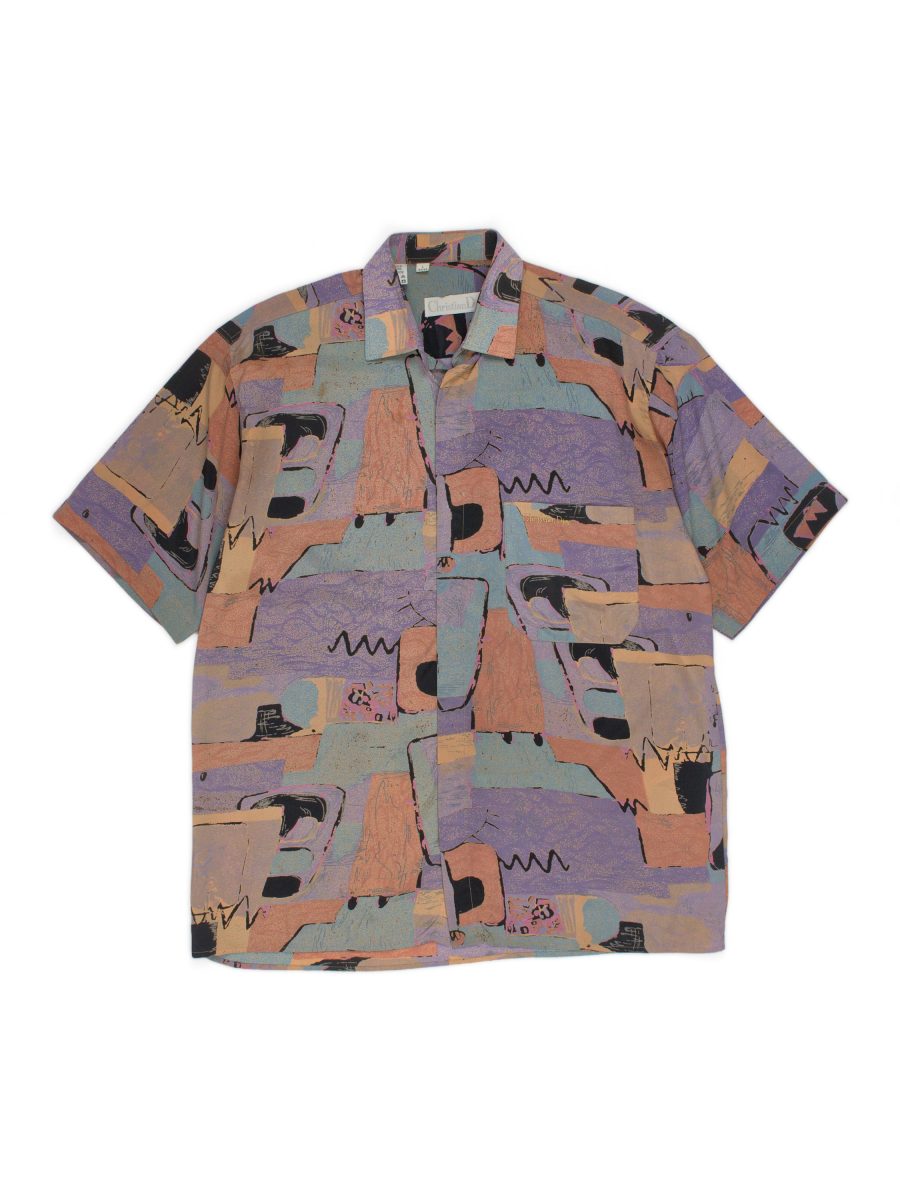 Vintage Dior Multicolor Abstract Silk Mens Shirt Size L