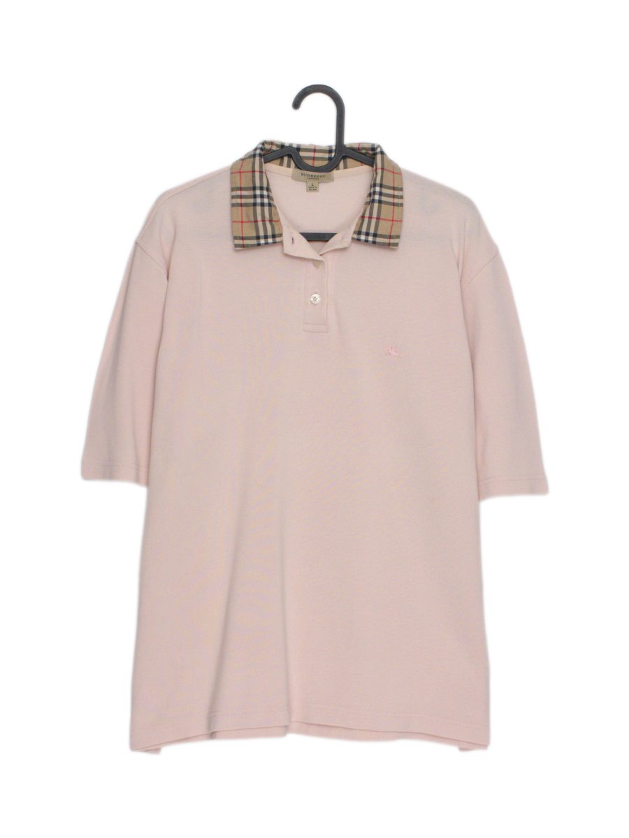 Burberry London Pink Check Collar Logo Mens Polo Shirt Top