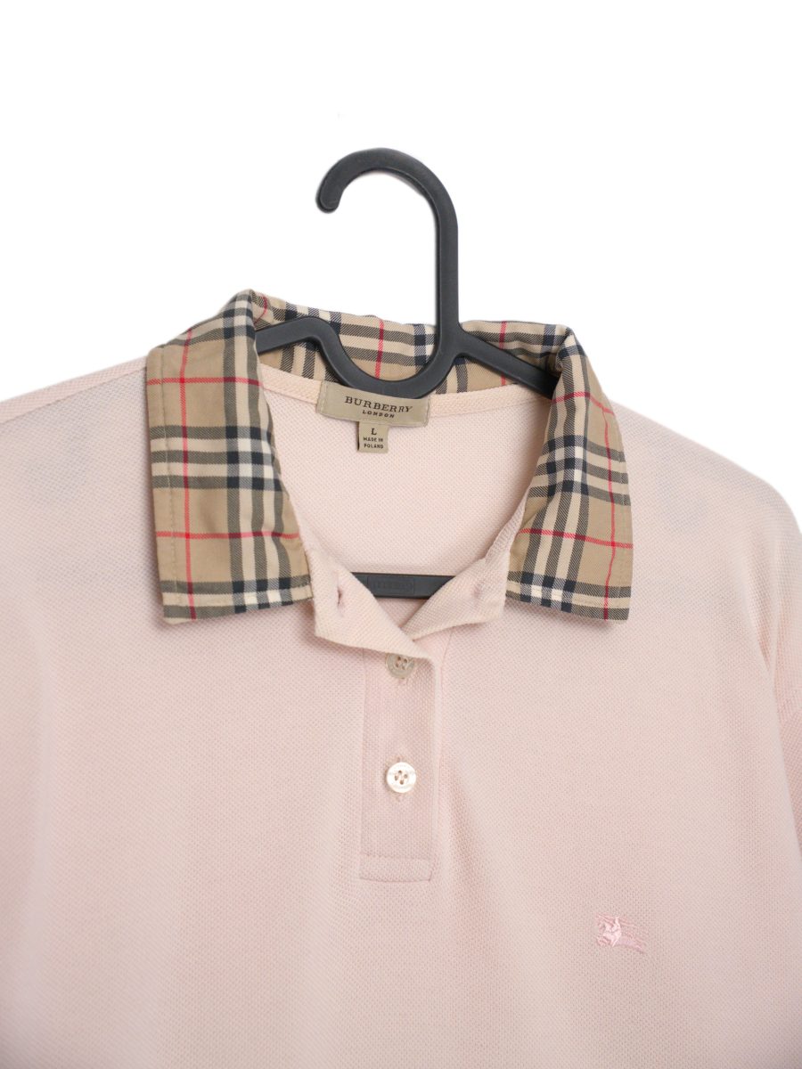 Burberry London Pink Check Collar Logo Mens Polo Shirt Top — photo 2