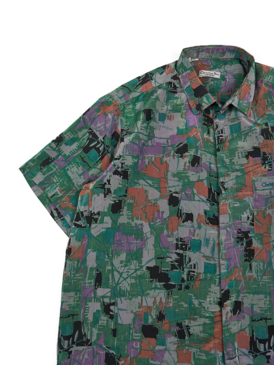 Vintage Dior Green Abstract Print Silk Mens Shirt Size XXL — photo 3