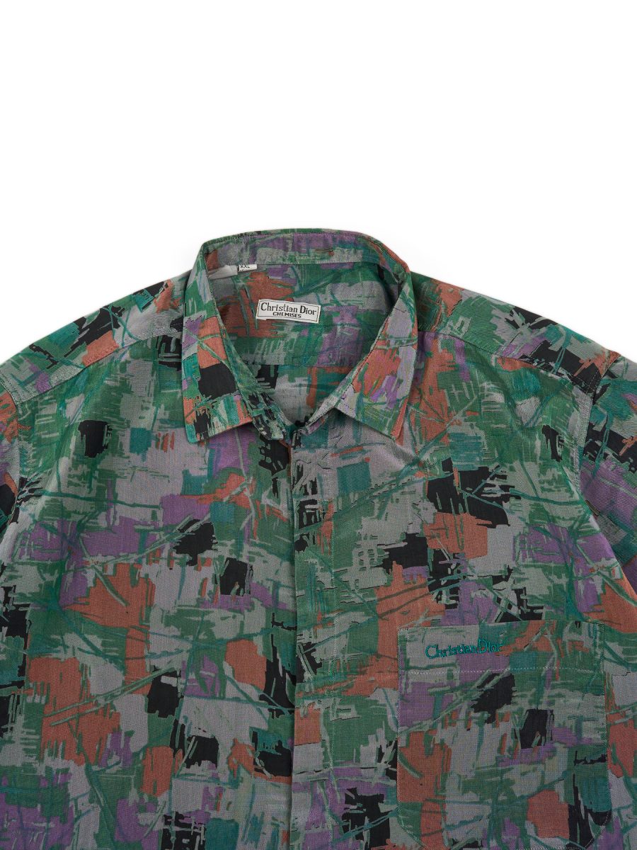 Vintage Dior Green Abstract Print Silk Mens Shirt Size XXL — photo 4