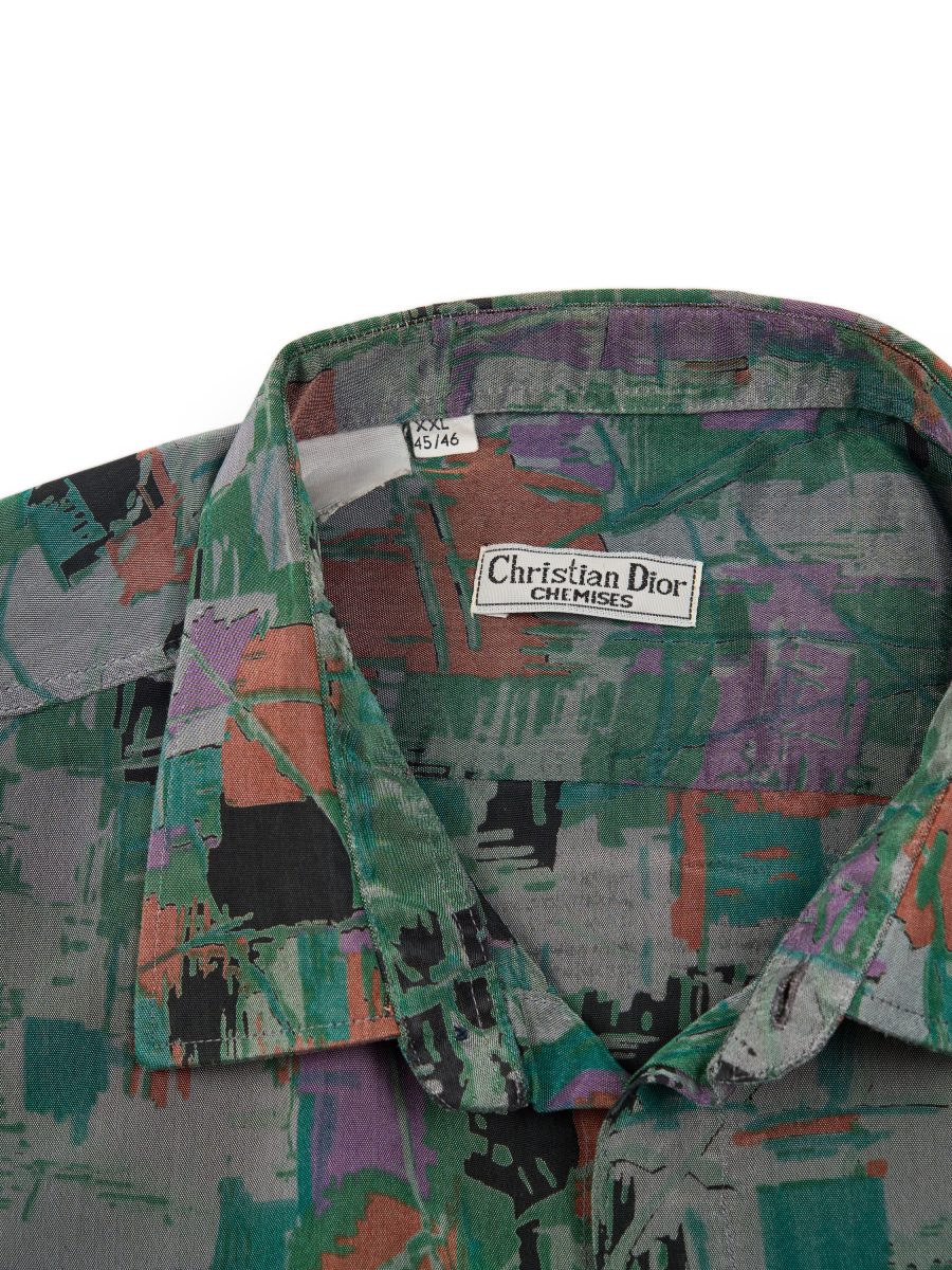 Vintage Dior Green Abstract Print Silk Mens Shirt Size XXL — photo 6