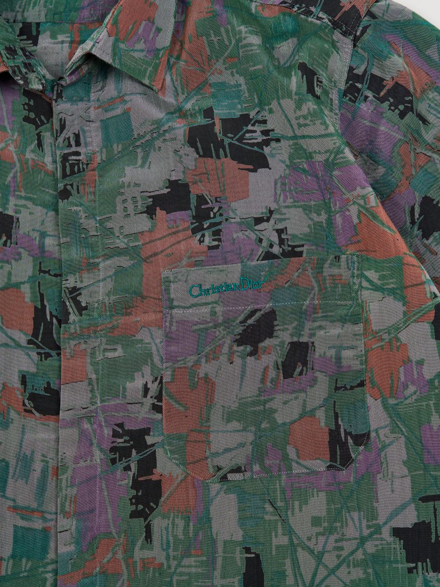 Vintage Dior Green Abstract Print Silk Mens Shirt Size XXL — photo 9