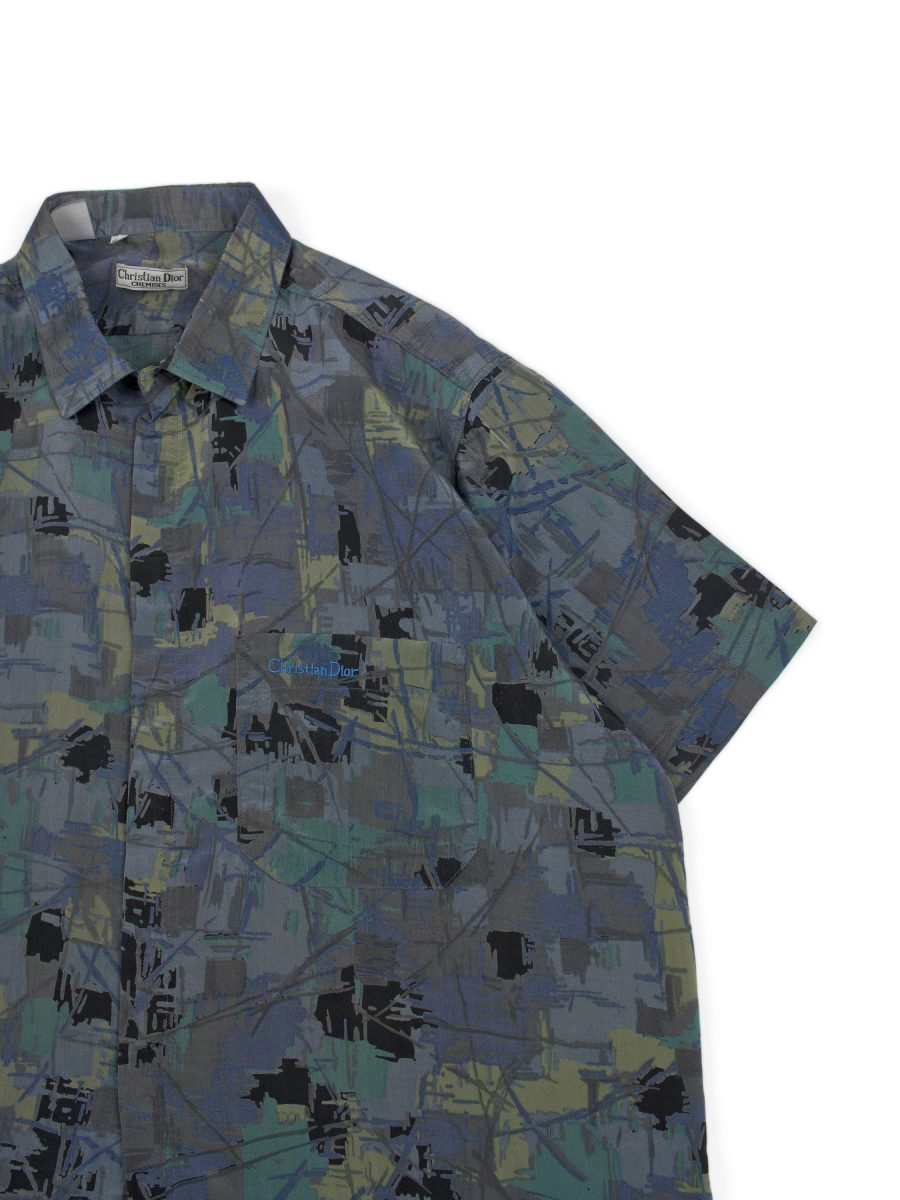Vintage Dior Chemises Grey Olive Silk Mens Shirt Size XXL — photo 3