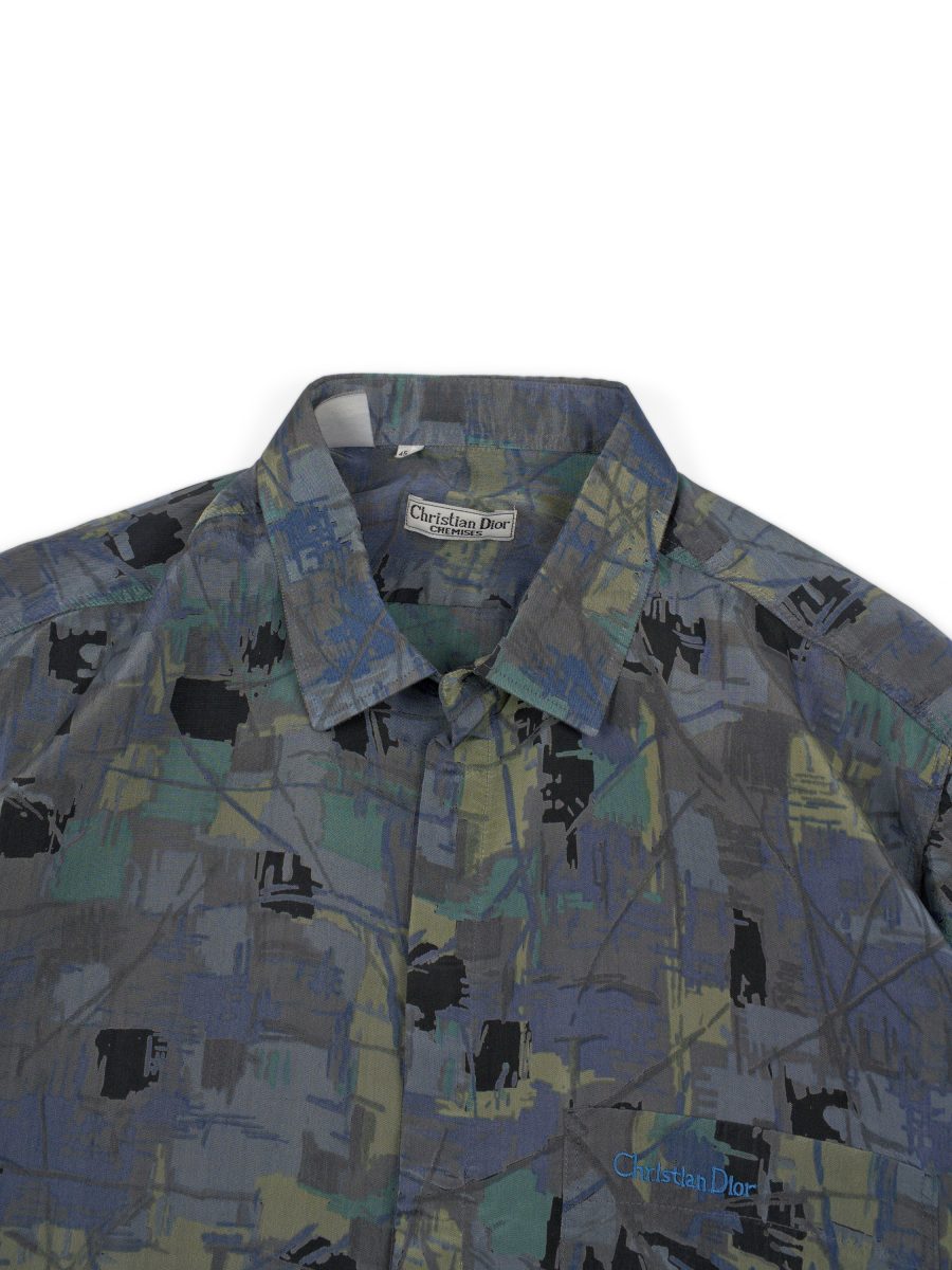 Vintage Dior Chemises Grey Olive Silk Mens Shirt Size XXL — photo 4
