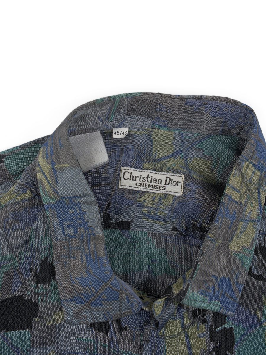 Vintage Dior Chemises Grey Olive Silk Mens Shirt Size XXL — photo 7